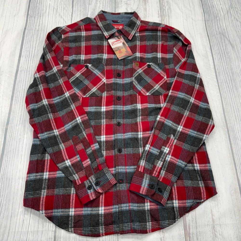 NWT Coleman Plaid Button Shirt XL Red‎ Outdoors Mens